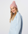 Pink pompon beanie
