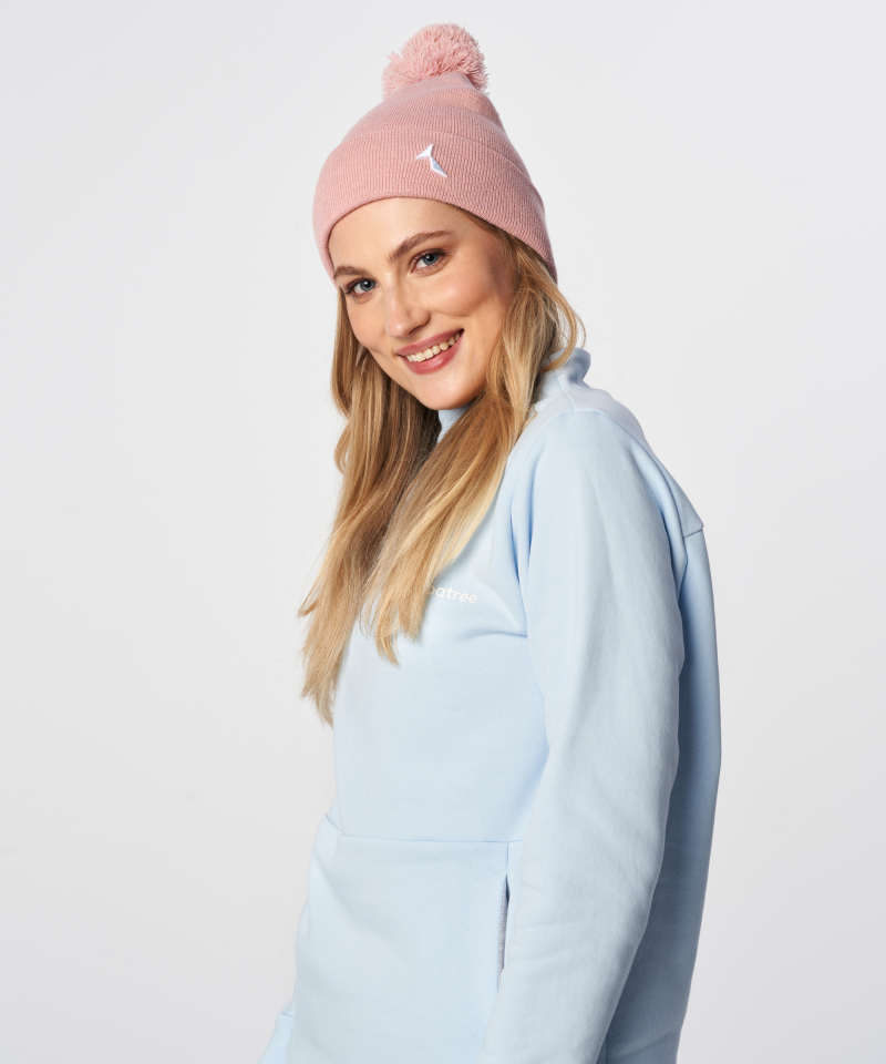 Pink pompon beanie