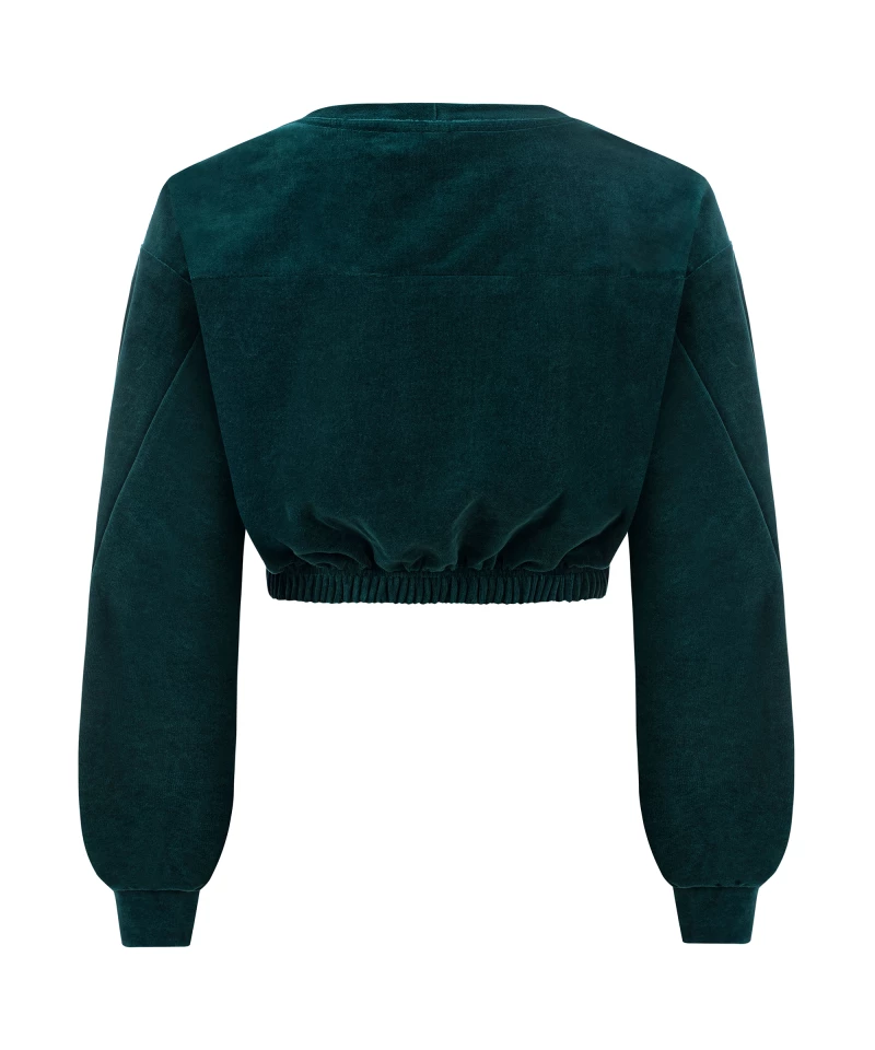 Women's green velour sports sweatshirt