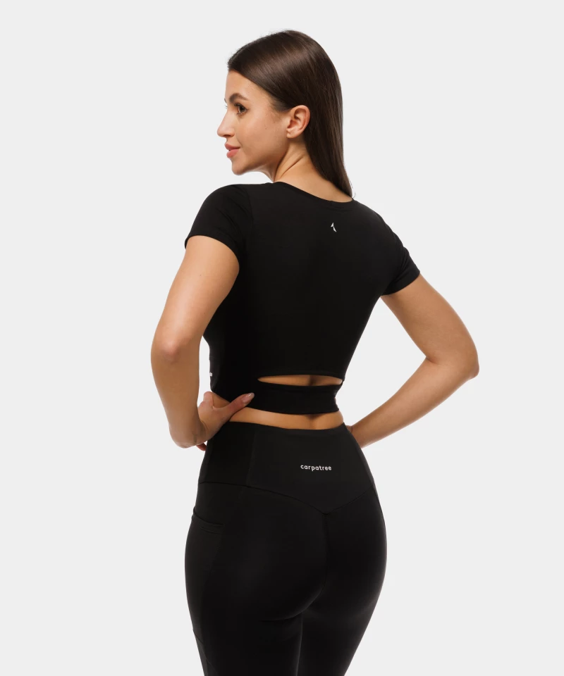 Black top with cut out at the back