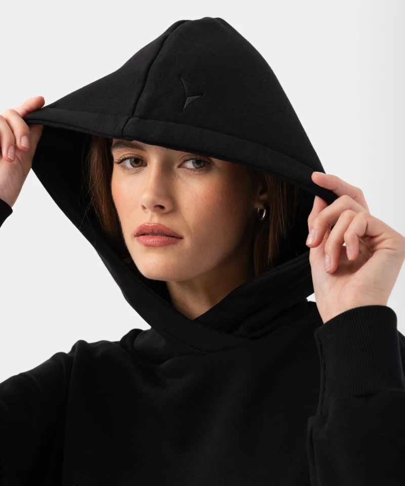 Women's long black Essentials hoodie - Carpatree