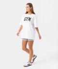 white boyfriend t-shirt with gym lettering