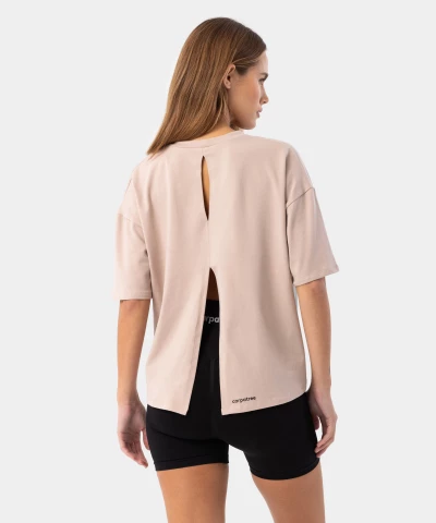 beige T-shirt with slit on the back