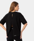 black t-shirt with slit on the back