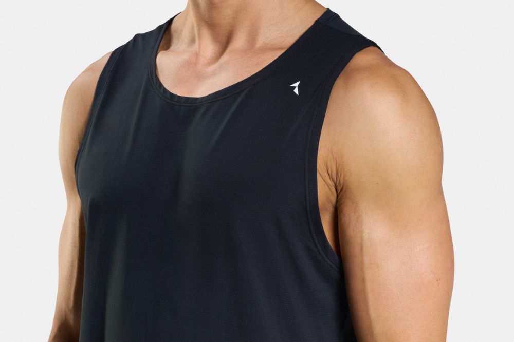 black tank top with white logo