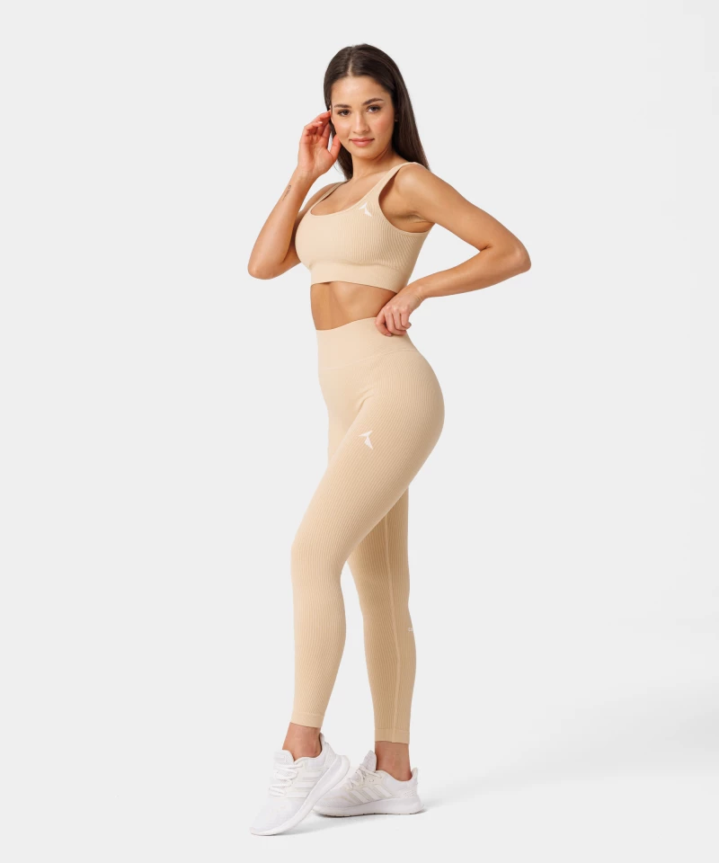 cream seamless ribbed leggings