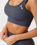 blue ribbed sports bra