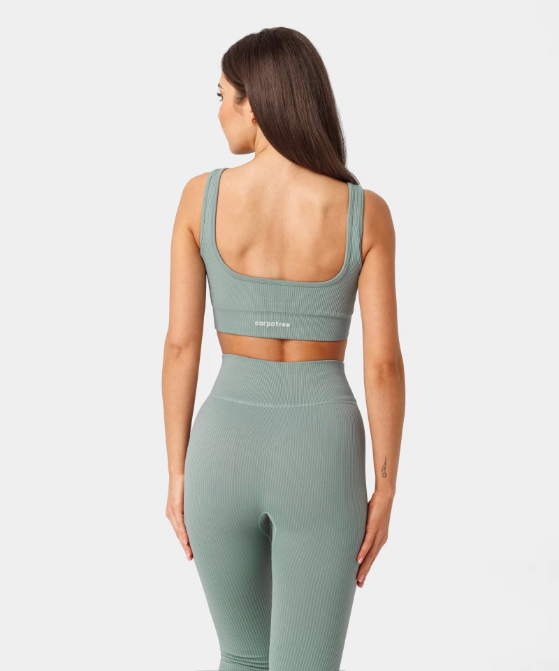 Green Seamless Rib Sports Bra