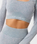 modrý crop top s dlouhými rukávy