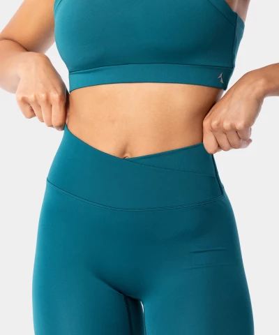 Green sports leggings with wrap waist