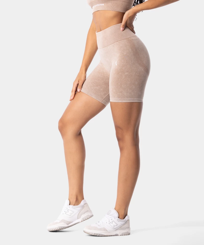 beige seamless shorts with stone wash effect