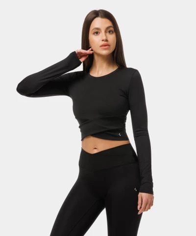 black crossover long sleeve top