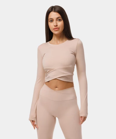 sportowy crop top z długim rękawem beżowy