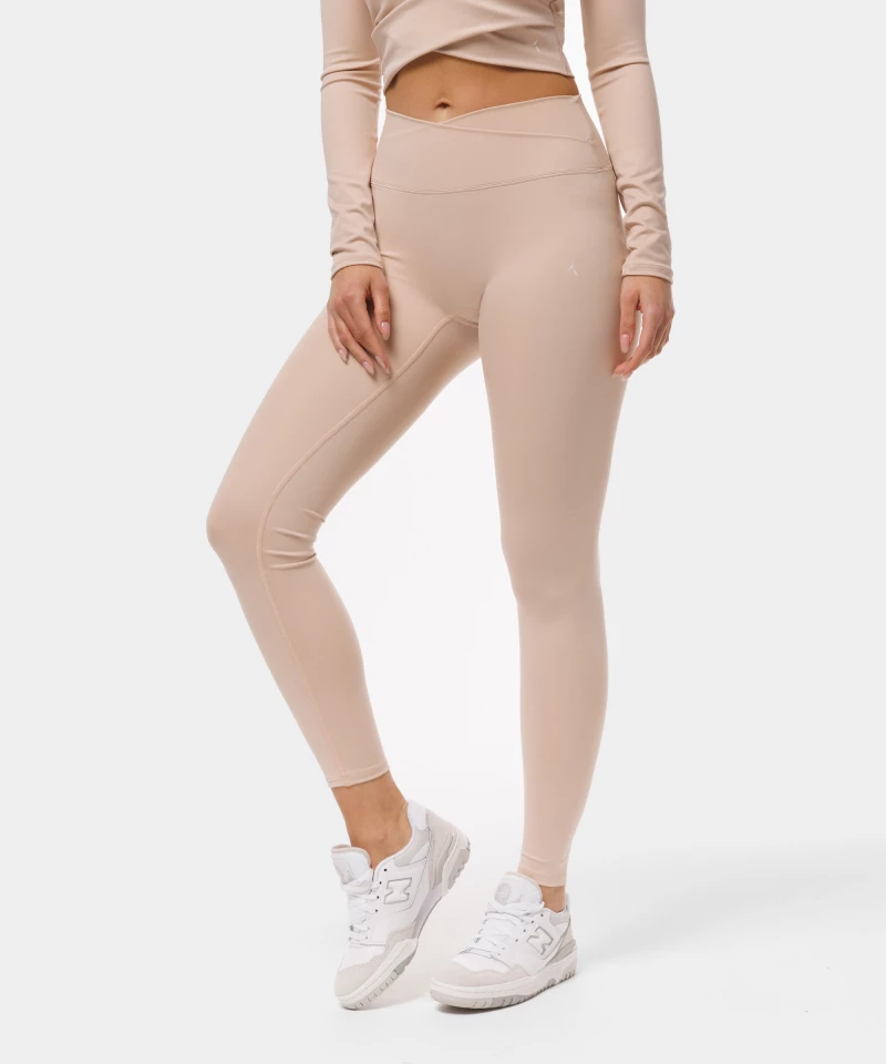 beige sports leggings with wrap waist