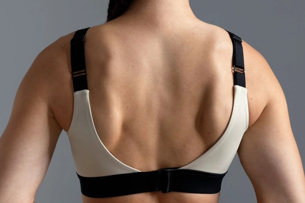 beige sports bra with adjustable straps