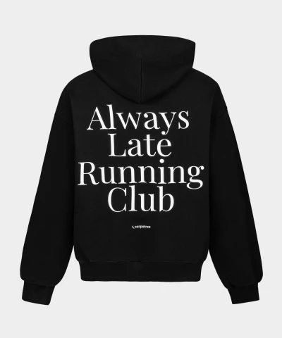 black sweatshirt with lettering on the back