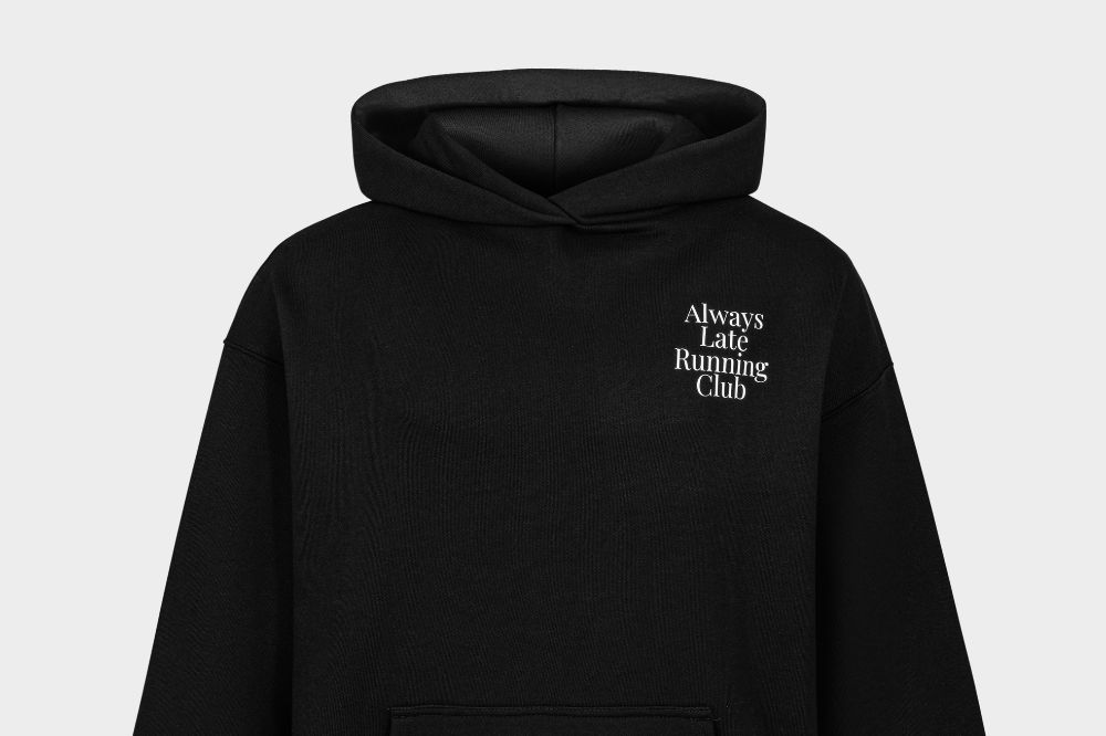 Always Late Running Club black hoodie