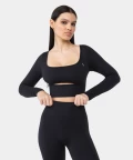 Black Dopamine Buzz Long Sleeve Crop Top