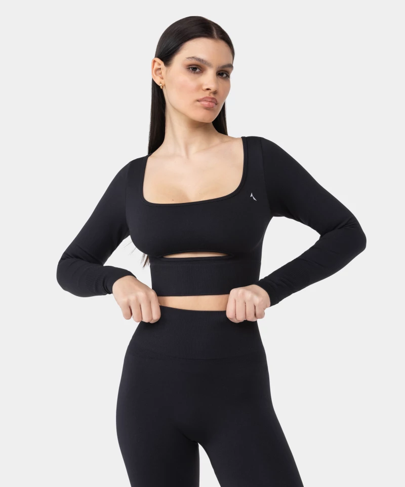 Black Dopamine Buzz Long Sleeve Crop Top