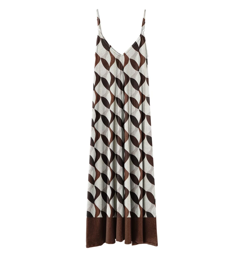 Womens Long Dress Brownie Abstract