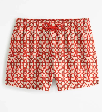 Red Geometric Swim Shorts