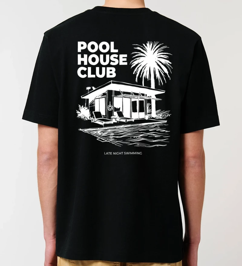 Pool House Club mens black t-shirt back