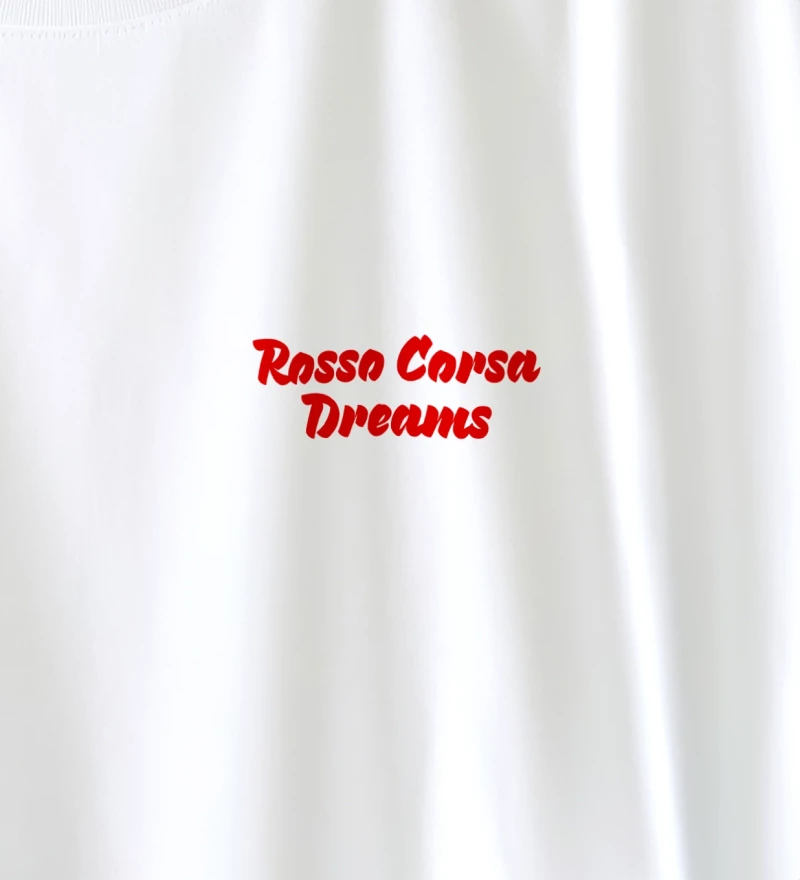 Rosso Corsa white t-shirt close up