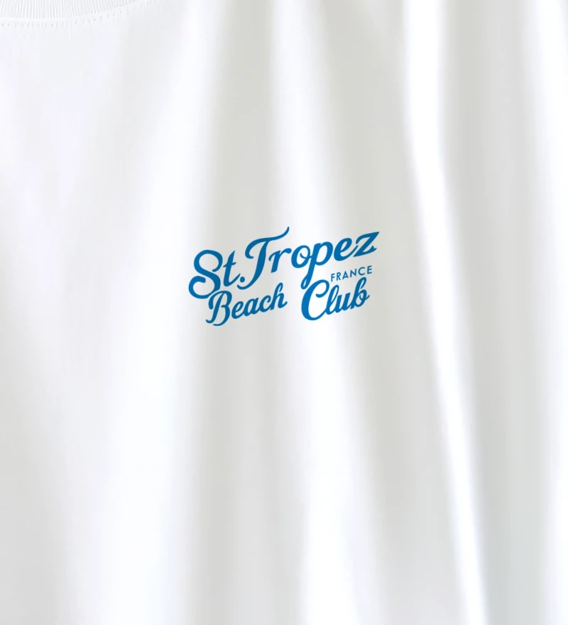 St Tropez white t-shirt close up