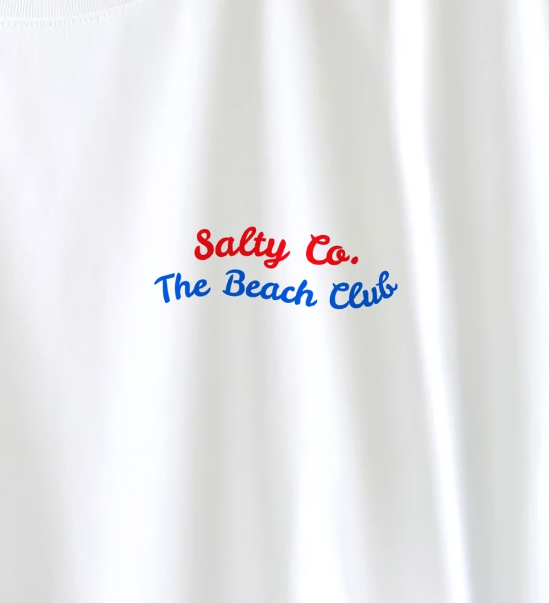 Salty Co white t-shirt close up