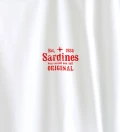 Sardines white t-shirt close up