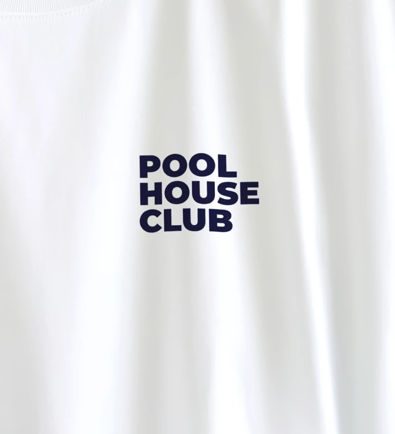 Pool House Club white t-shirt close up