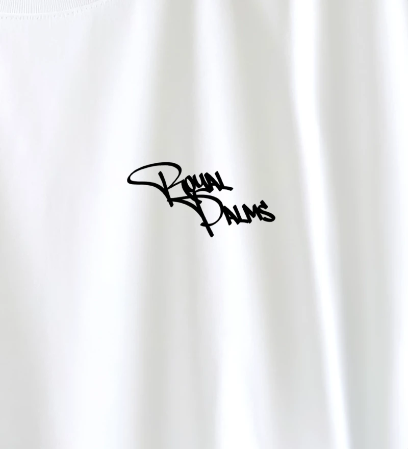 Royal Palms white t-shirt close up