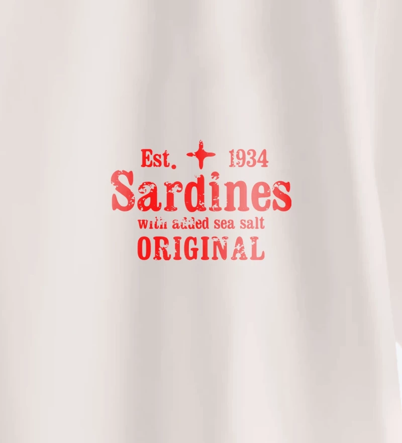 Sardines natural cotton t-shirt closeup design