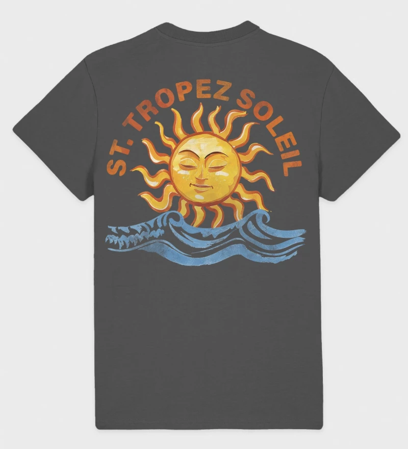 Saint Tropez Soleil anthracite cotton t-shirt closeup