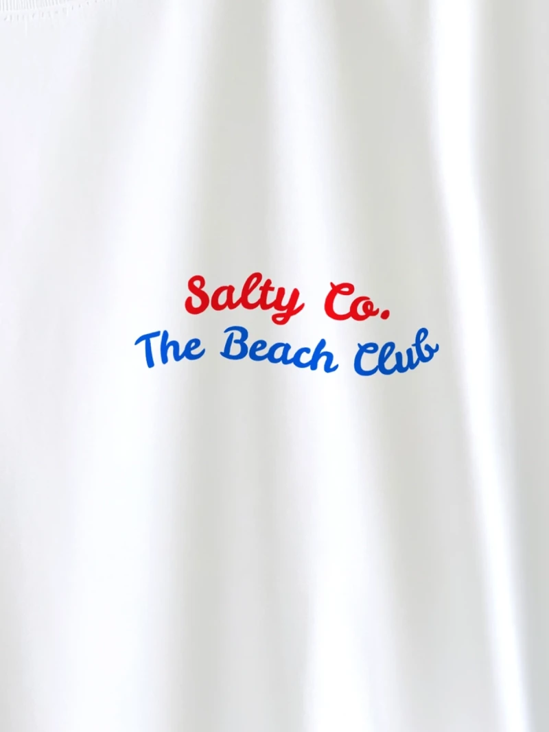 Salty Co white t-shirt close up