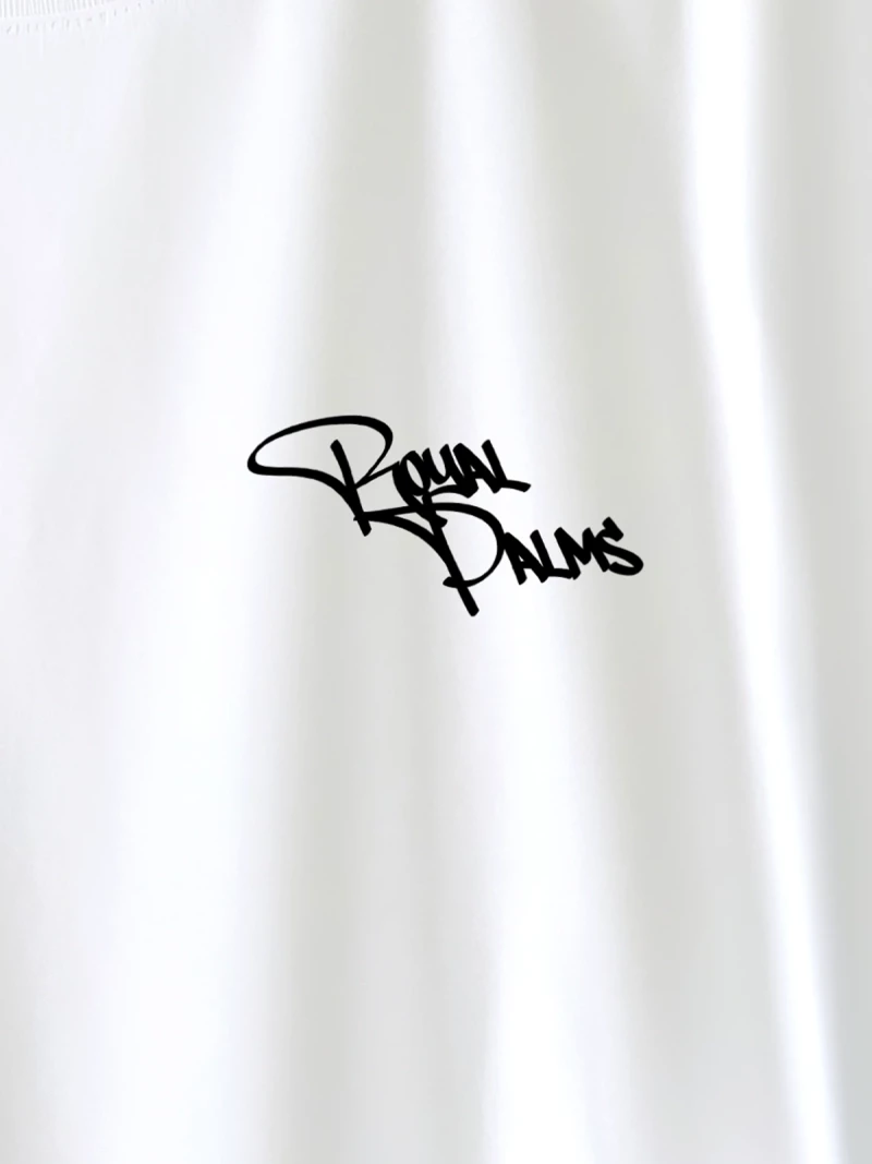 Royal Palms white t-shirt close up