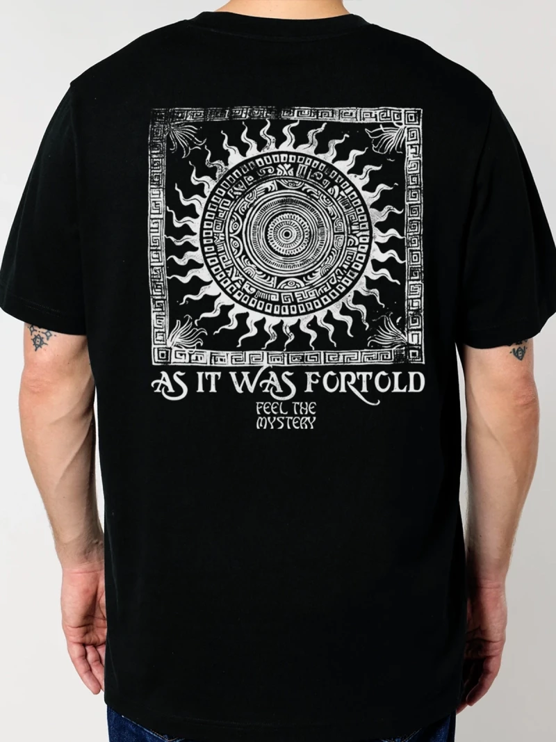 Mystery black mens t-shirt back