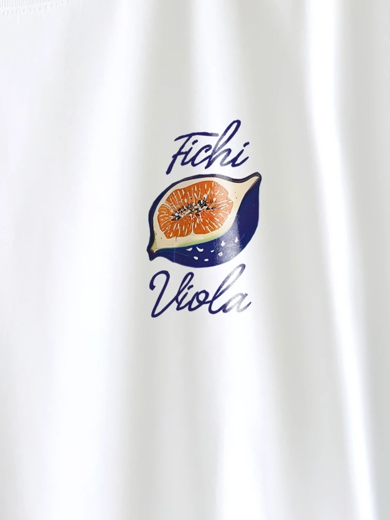 Fichi Viola white cotton t-shirt close up