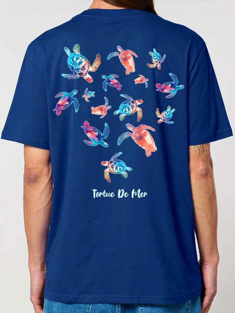 Turtle navy mens cotton t-shirt