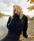 Emilciaaa: Shuffle Cat, Black cropped hoodie
