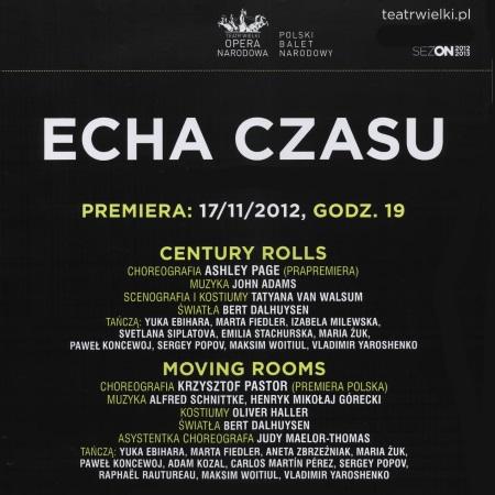 Afisz wieczoru baletowego „Echa czasu” Page / Pastor / Forsythe 2012-11-17