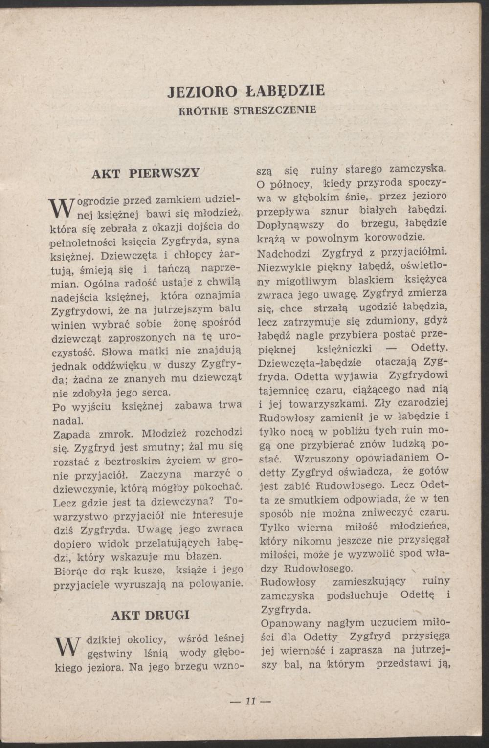 Program. „Jezioro łabędzie” Piotr Czajkowski 1956-04-14