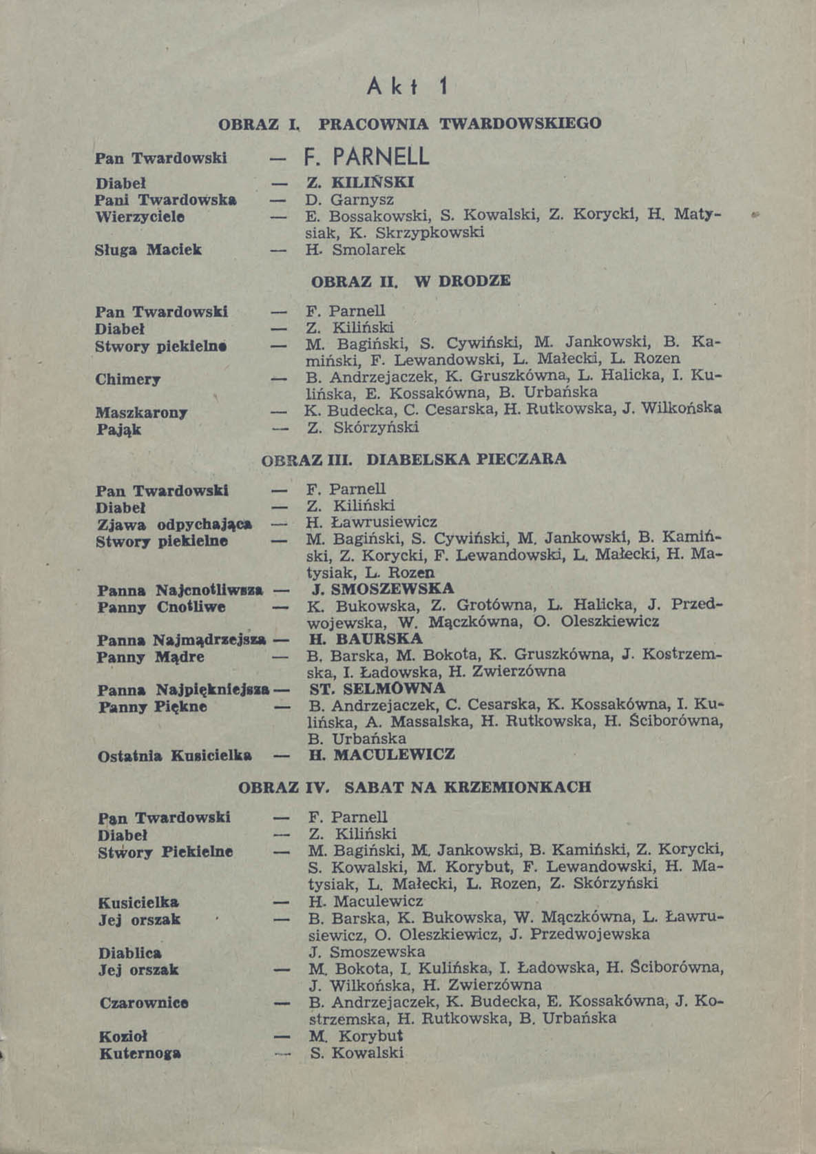 Wkładka obsadowa „Pan Twardowski” Ludomir Różycki 23-10-1951