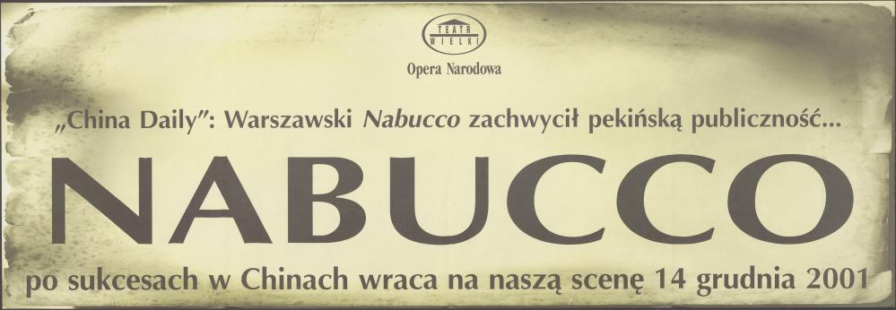 Sztrajfa z 14-12-2001 – Zapowiedź spektaklu Nabucco 14.12.2001 po Tournee w Chinach
