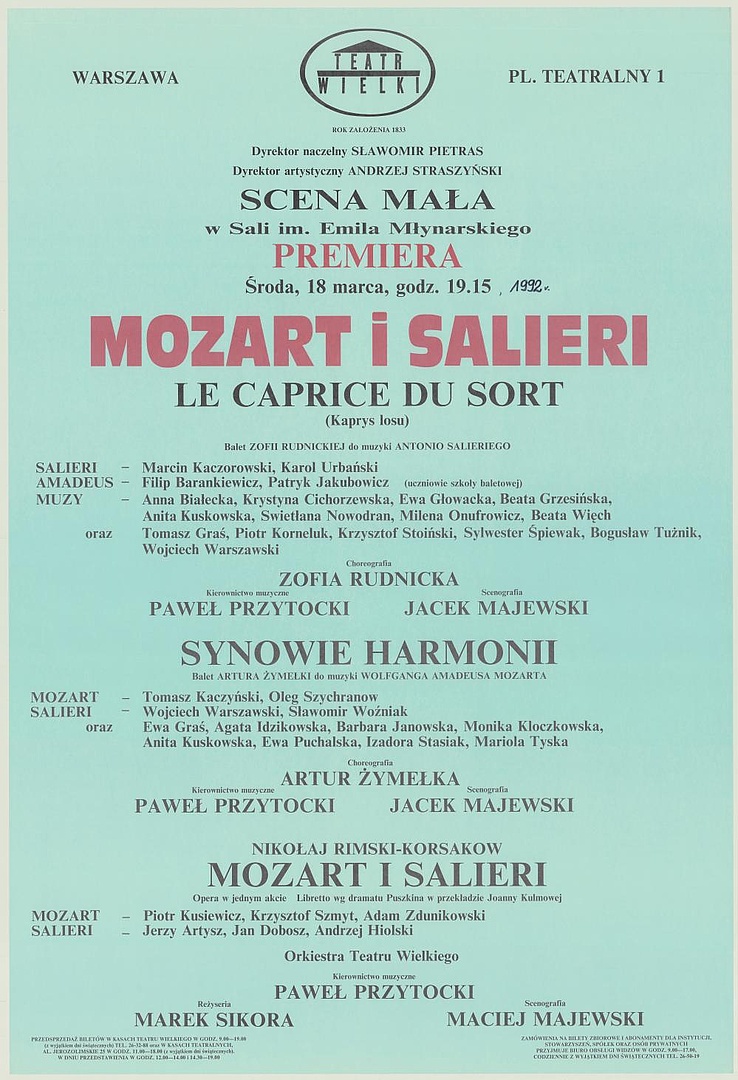 Afisz „Mozart i Salieri”: „Le Caprice du sort” Antonio Salieri 1992-03-18