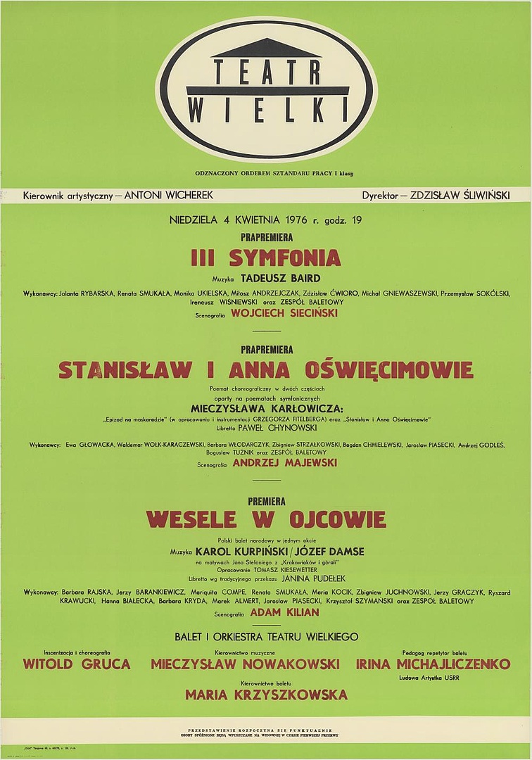 Afisz premierowy. „III Symfonia” Tadeusz Baird 1976-04-04
