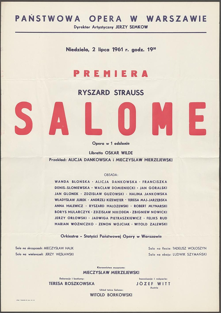 Afisz premierowy„Salome” Richard Strauss 02-07-1961
