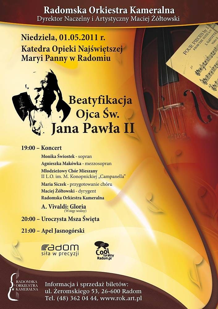 Beatyfikacja Ojca Św. Jana Pawła II - uroczysty koncert Radomskiej Orkiestry Kameralnej w Katedrze