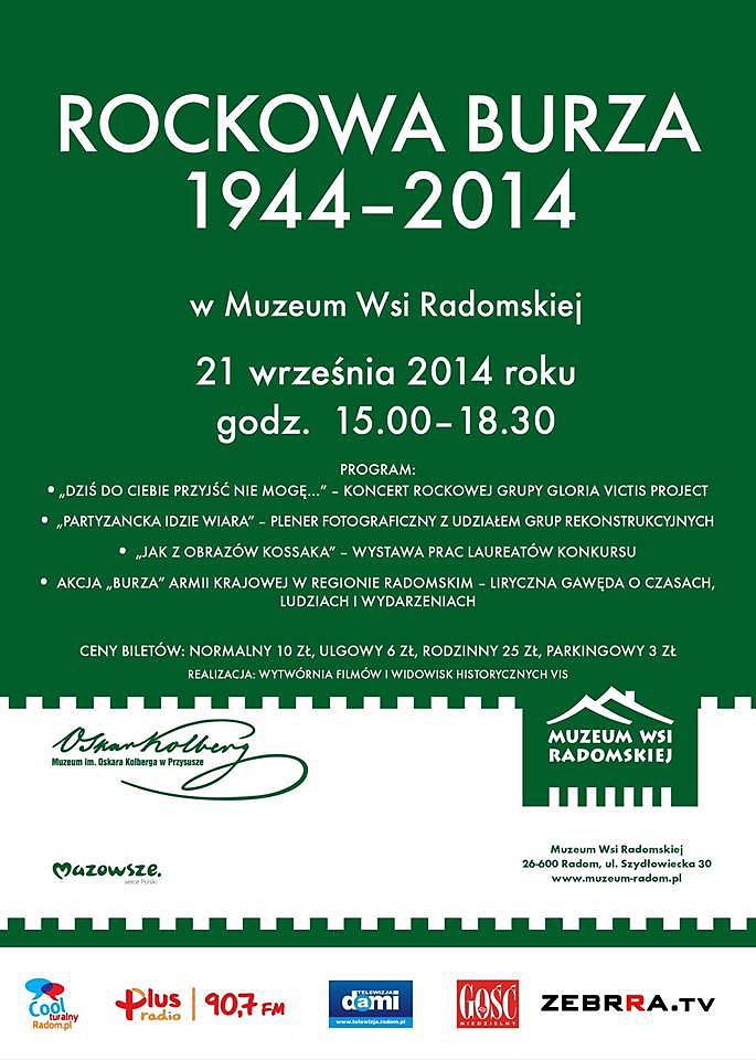 Rockowa Burza 1944 - 2014 już 21 września w Muzeum Wsi Radomskiej! 
