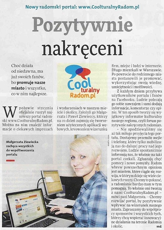 Pierwsze informacje o portalu Coolturalny Radom.pl w mediach lokalnych.